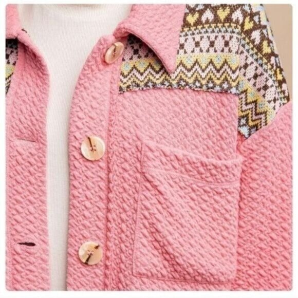 Textured Knit and Yarn Dye Pattern Mixed Jacket-NEW-SIZE: MEDIUM - Picture 2 of 7